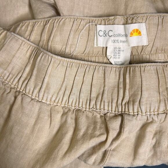 NWOT 100% LINEN BOHO CHIC Neutral Wide Leg Preppy Cargo Pockets Pants MEDIUM - Picture 6 of 12